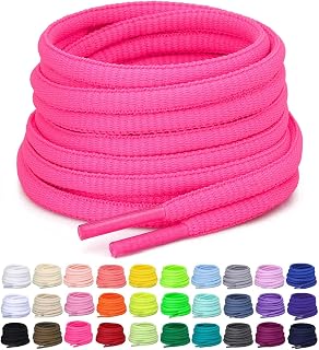 Puzeam 2 Pairs Oval Athletic Shoe Laces, 1/4" Shoelaces | Anti stretch & hard to loosen. Sturdy full half round shoelaces, 33 vibrant colors, 23–63 inch replacement laces for sneakers