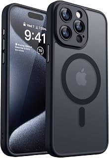 CANSHN Magnetic for iPhone 15 Pro Max Case, Upgraded [Full Camera Protection] [Compatible with Magsafe] [Translucent Matte] Shockproof Protective Phone Case for iPhone 15 Pro Max 6.7" - Black