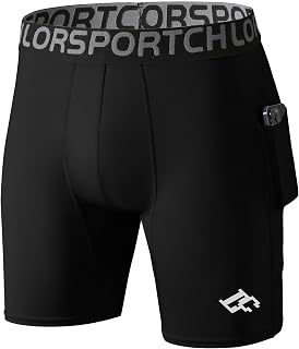 Men's Compression Shorts Sports Running Pants Underwear Gym Athletic Training with Pockets for Mobile Phone