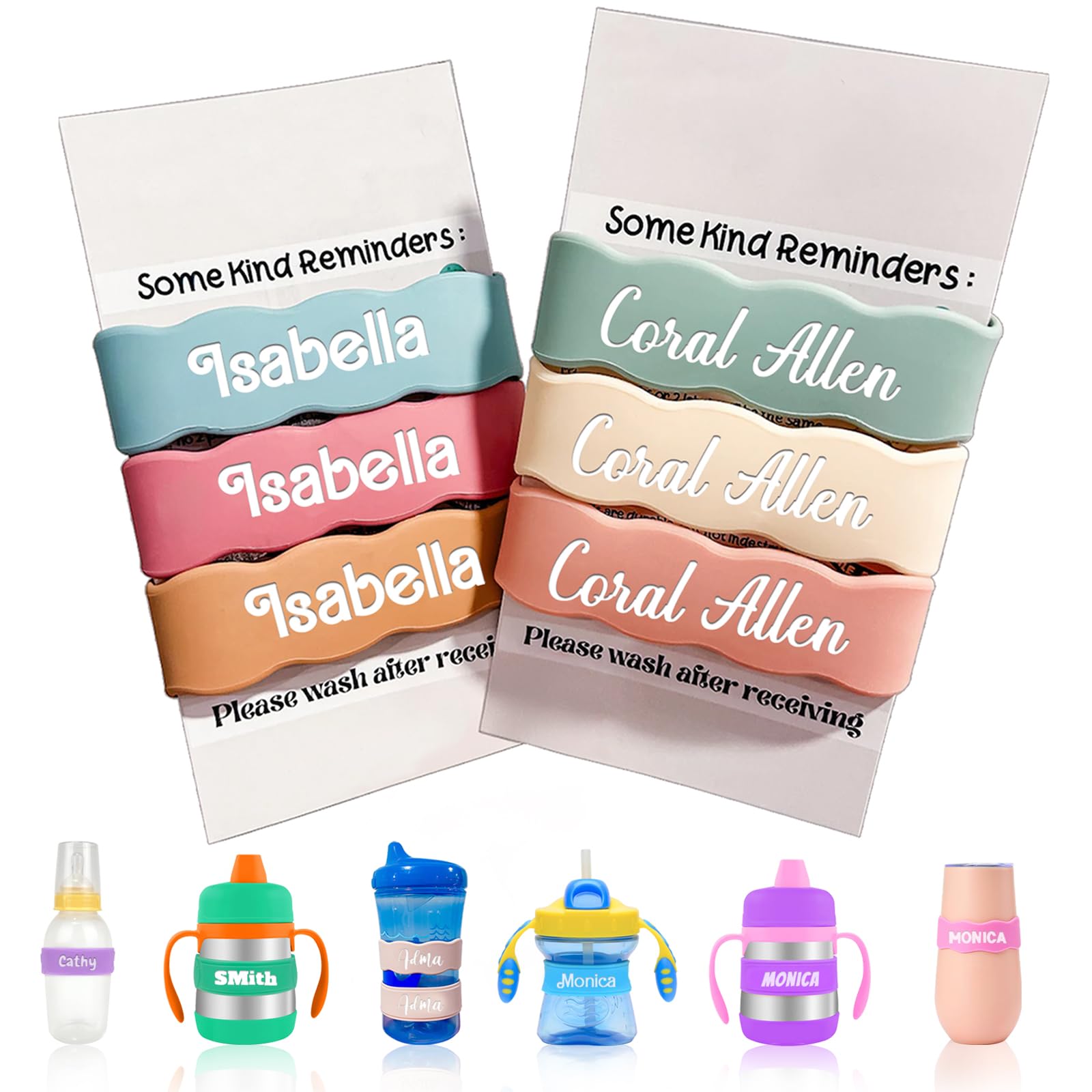 3 Piece Personalized Water Bottle Labels, Customized Silicone Baby Bottle & Sipp
