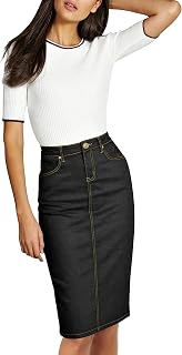 Lexi Womens Stretch Pencil Skirts with Functional Pockets, A Line & Destructed Mini Denim Skirts