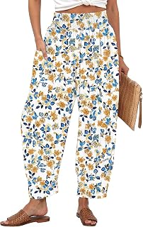 TARSE レディース リネン ワイドレッグパンツ バギー ハイウエスト パラッツォパンツ