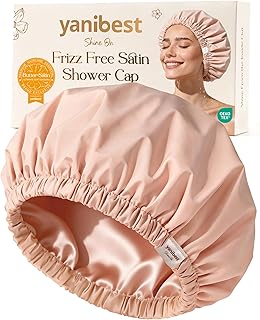 Yanibest Satin Lined Shower Cap, Reusable Waterproof Shower Caps for Women | Frizz Free &amp; Large Durable Bath Cap with Soft Elastic Band, Luxury Hair Protection Caps, Nylon Shower Hair Cap