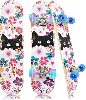Kqpoinw Complete Skateboard for Kids, Girls, Boys, Beginners, Teens, 7 Layer Maple Deck Standard Skateboard with 90A PU Wheels, 31" x 7.8" Double Kick Concave Skate Board with T-Tool