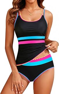 Yonique Two Piece Swimsuit Tummy Control Tankini Color Block Bathing Suits