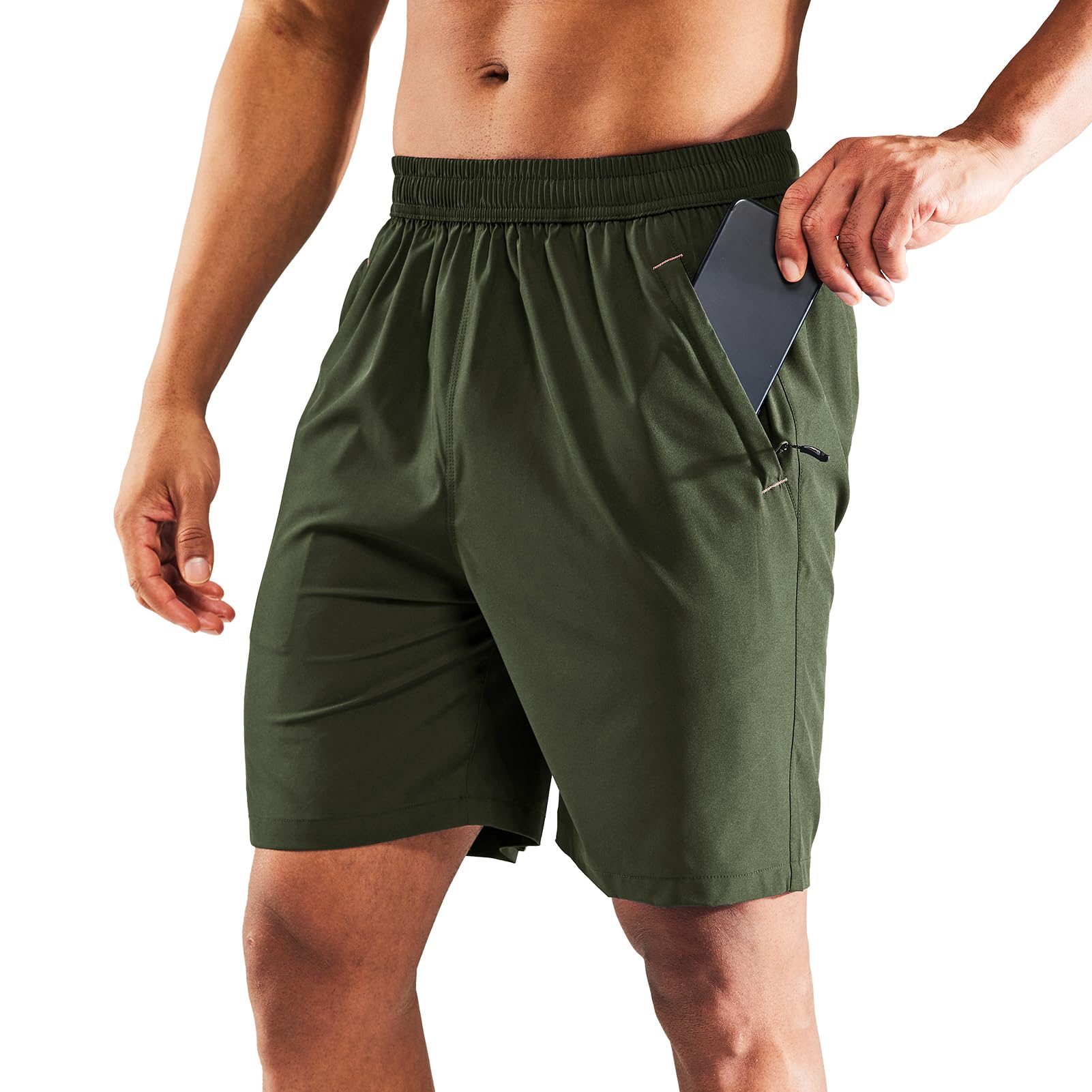 MIER Men's Quick Dry Running Shorts with Zip Pocket, Elastic Waistband, Athletic