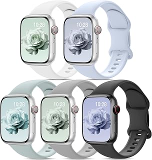 5PCS Compatible Apple Watch Strap 38mm 40mm 41mm 42mm 44mm 45mm 46mm 49mm, Silicone Sport Strap for iWatch Series 11 10 9 8 7 6 5 4 3 2 1SE Ultra 3 2 1 for women men