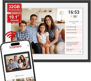 FRAMEO 10.1 Inch Smart WiFi Digital Photo Frame Digital Calendar 1280x800 IPS LCD Touch Screen, Auto-Rotate, Share Moments Instantly via Frameo App from Anywhere