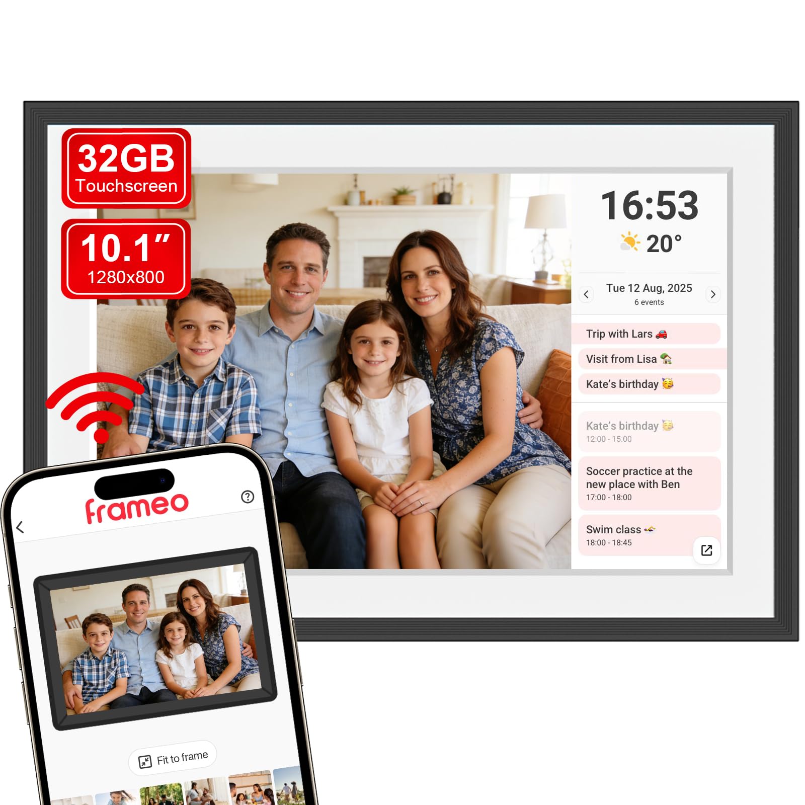 FRAMEO 10.1 Inch Smart WiFi Digital Photo Frame Digital Calendar 1280x800 IPS LC