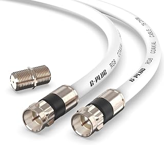G-PLUG 6FT RG6 Coaxial Cable Extender 75 Ohm, F Connectors for TV Antenna | Triple Shielded, F81 Coupler Included, Indoor/Outdoor Use, Compatible with TV, Internet, Satellite, Cable Box, Router, White