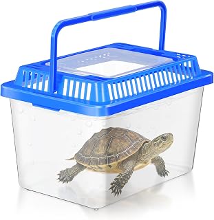 SEWACC Plastic Turtle Tank with Lid, Portable Aquarium Enclosure for Home and Travel, Clear Reptile Carrier Box for and Lizards, Sturdy Pet Habitat