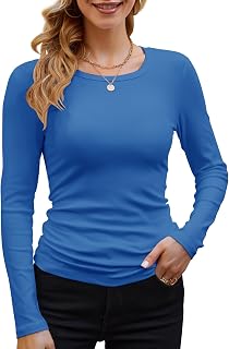 DUOEASE Women's Long-Sleeved Crew Neck Elegant Slim Fit T-Shirt