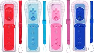 PGYFDAL 4 Packs Classic Remote Controller Compatible for Wii Wii U Console, Gamepad with Soft Silicone Sleeve and Wrist Strap (Red+Blue+Pink+Dark Blue)