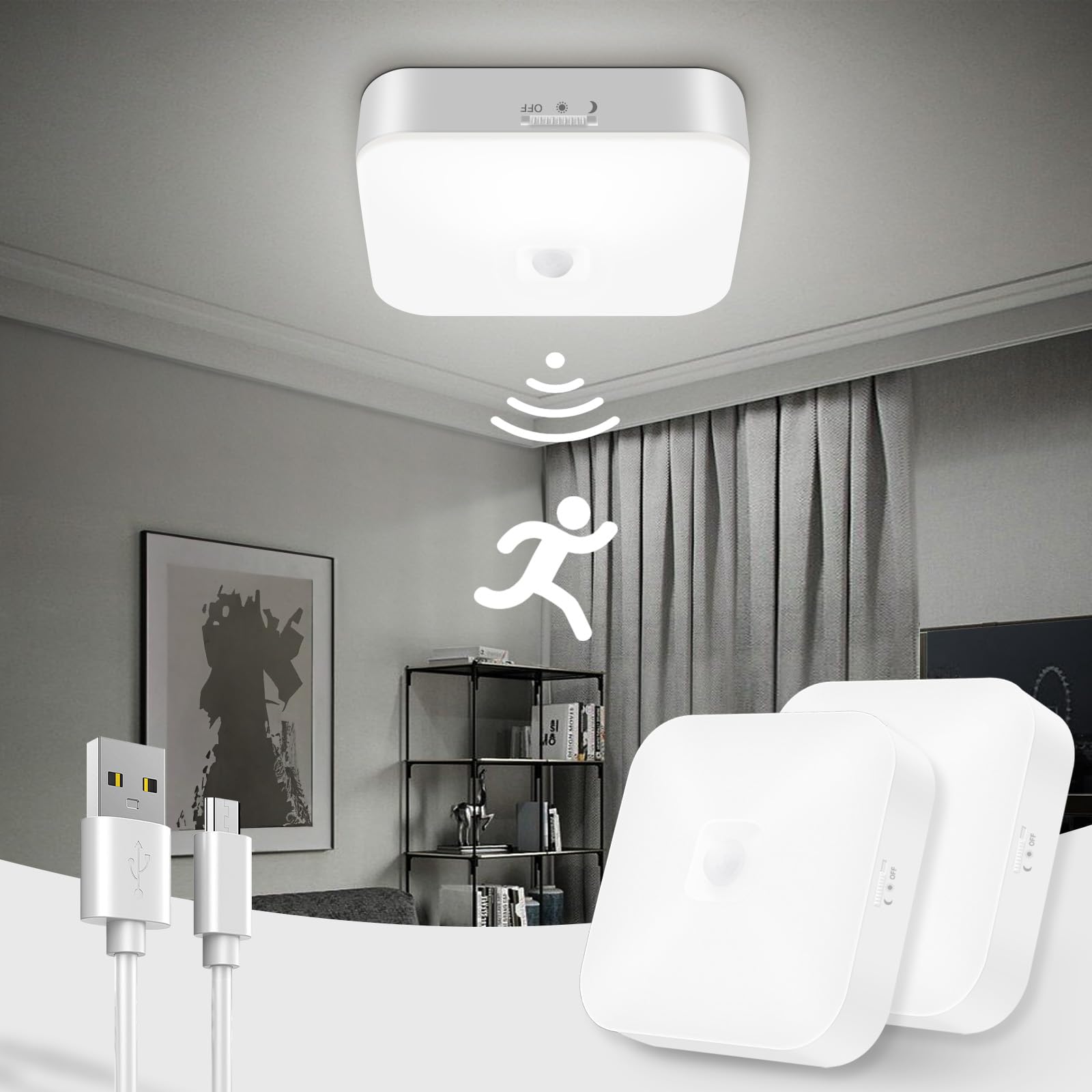Toowell 10000mAh Battery Ceiling Light Rechargeable Motion Sensor Lights