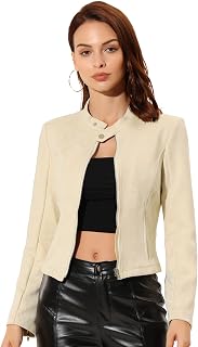 Allegra K Women's Faux Leather Short Biker Jacket with Zip for Motorcycles with Long Sleeves and High Collar