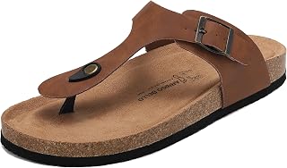 ARRIGO BELLO Flip Flops for Men Women Orthopedic Arch Support PU Leather Comfort Mules Open Toe Cork Summer Slippers Buckle Beach Slippers Pool EU 36-46