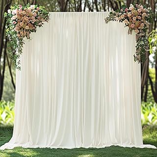 10x10ft Wrinkle Free Ivory Backdrop Curtain for Parties Soft Fabric Drapes Wedding Ivory Curtain Backdrop for Birthday Party Decorations Background for Photography 5x10ft,2 Panels