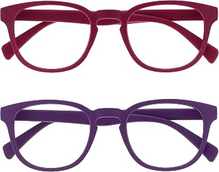 OPULIZE Pop 2 Pack Retro Smooth Round Matte Pink Purple Men Women Reading Glasses Spring Hinges RR2-45 +2.00