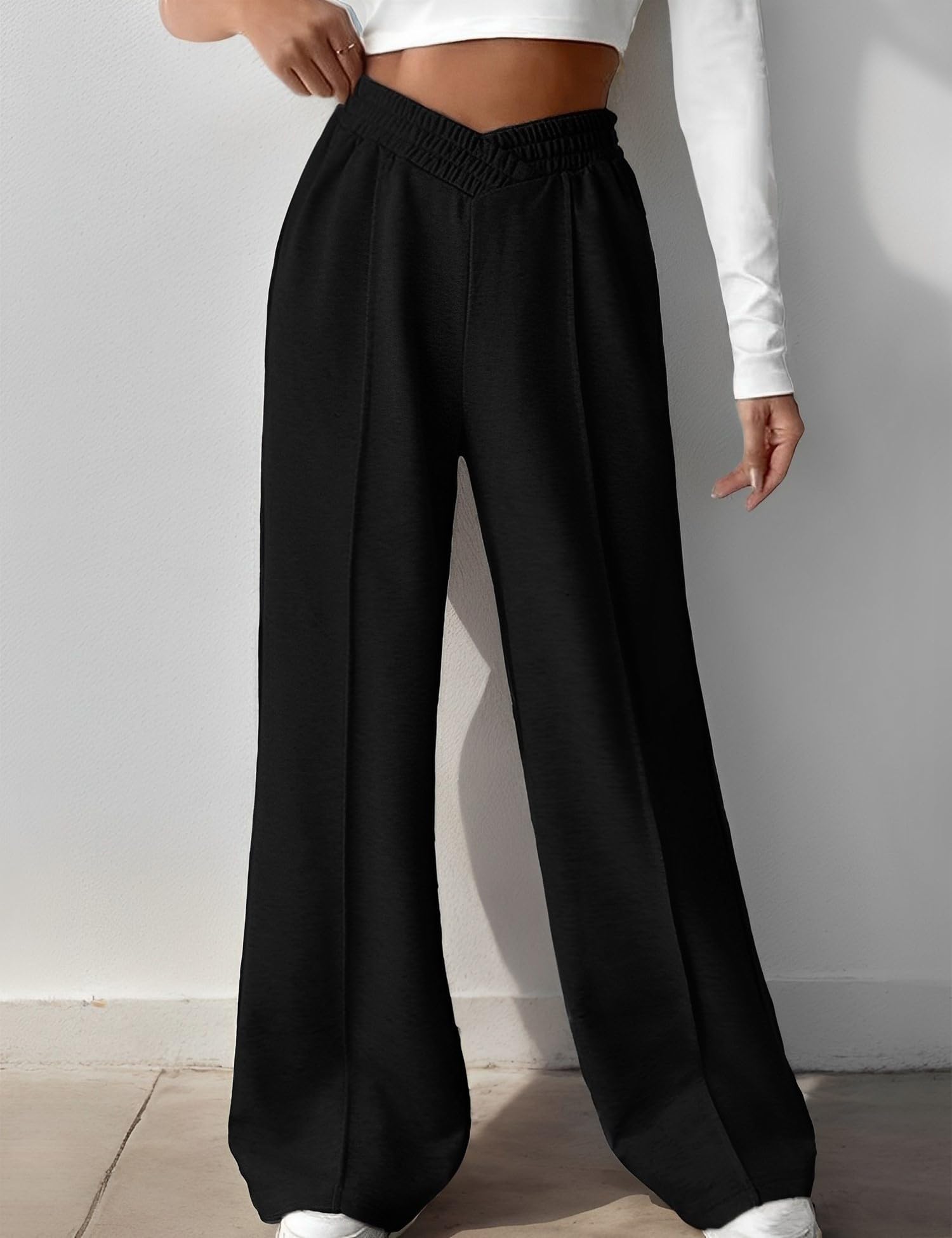 Women Wide Leg High Waist Loose Sweatpants Crossover Waist Comfortable Yoga Pant