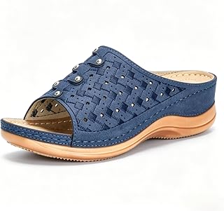 Women's Open Toe Wedge Sandals Thick Sole Lightweight Non-Slip Comfortable Roman Style Summer Sandals Blue