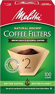 Melitta #2 Unbleached Coffee Filters, Natural Brown Cone Filters, 1-Pack | Flavor-Enhancing Microfine Perforations, Double Crimp Strength, FSC & BPI Compostable, For 4-6 Cup Brewers, 100 Ct, USA Made