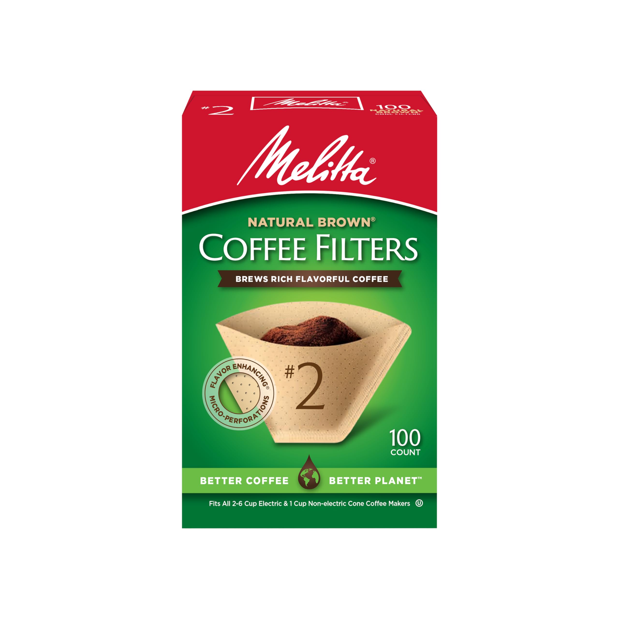 Melitta #2 Unbleached Coffee Filters, Natural Brown Cone Filters, 1-Pack | Flavo
