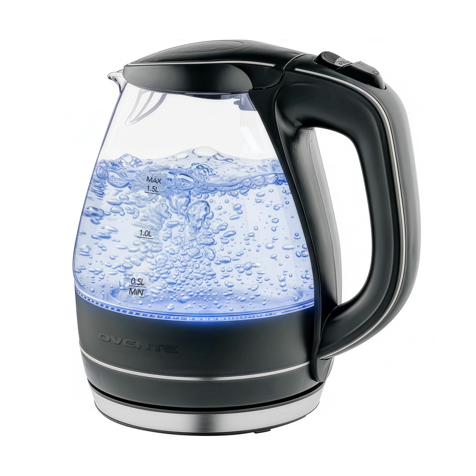 OVENTE 1.5L Glass Electric Kettle Water Boiler, Black KG83B | Fast Boiling, Boro