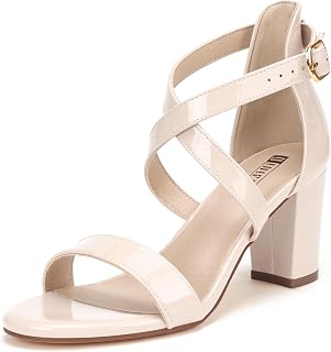 IDIFU Women's Strappy Chunky Block Heels Open Toe Heeled Sandals