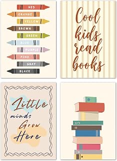 MVZX Reading Corner Wall Decor, Cool Kids Read Book Wall Art Print, Motivational Posters Decor Gifts For Kids, Boys Reading Corner Classroom Bedroom Decoration-4Pcs (8x10 in) -A09