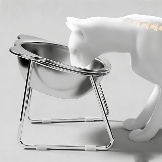 2-Piece Set Heavy-Duty Stainless Steel Cat Dishes Set - Anti-Spill, Rust-Resistant, Rounded Edges for Elderly/Curious Kittens & Cats - Easy-Clean Modern Bowls, Compatible with Wood/Tile Floors