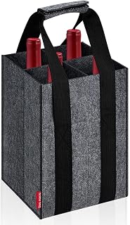 Eurhomewit Bottle Carrier 4 Compartments, Bottle Bag Felt Wine Tote Bag Holder with Handles, Reusable Wine Bottle Bag for Transporting Red Wine, Champagne, Beer and Water Bottles - Dark Grey