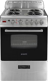 Avanti Compact Series Electric Range Oven with Framed Glass Door, 4 Coil Burners for Flexible Cooking, Pull-Out Storage Drawer, 2.6 Cu.Ft., in Stainless Steel