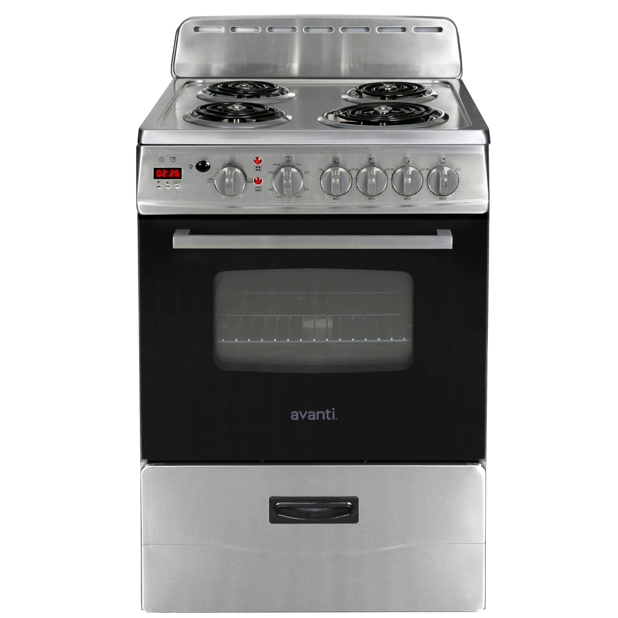 Avanti Compact Series Electric Range Oven with Framed Glass Door, 4 Coil Burners