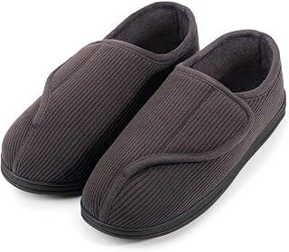 LongBay Men's Memory Foam Diabetic Slippers Comfy Warm Plush Fleece Arthritis Edema Swollen House Shoes