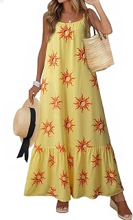Dokotoo Women Summer Dresses Scoop Neck Ruffle Flowy Boho Maxi Dress