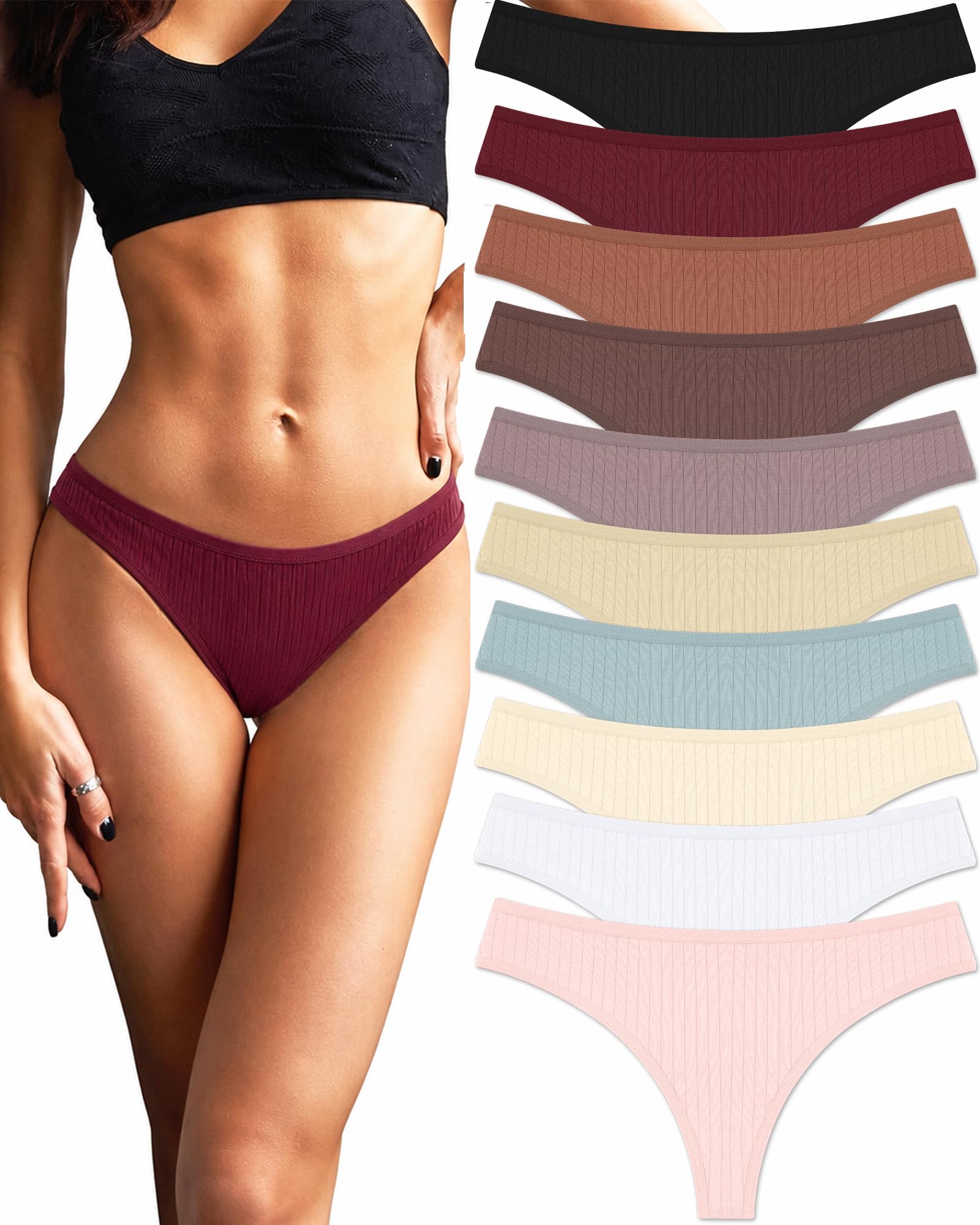 FINETOO - Set of 10 Women Cotton Thongs Sexy Underwear Sexy Lingerie for Women L