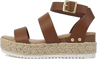 Soda Bryce Espadrille Wedge Sandal with Open Toe Buckle and Ankle Strap