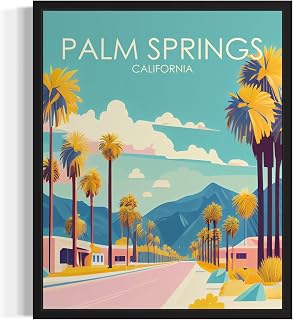 Palm Springs City Landscape Mountains Lakes Retro Art Print Vintage Wall Decor for Bedroom Office Home Decor 64 (Palm Springs California, 16x20.8