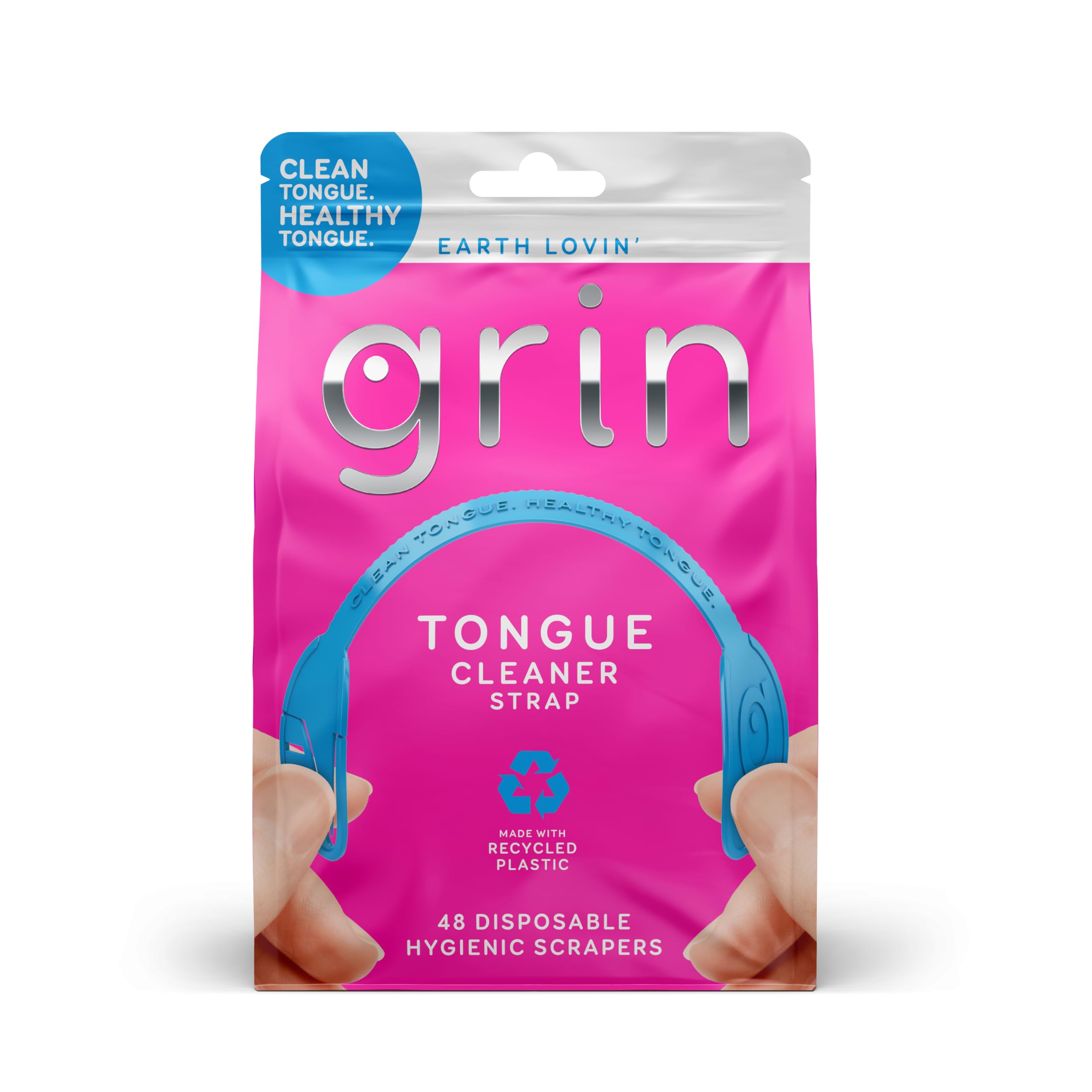 GRIN Tongue Cleaner Strap, 48 Count, Disposable Tongue Cleaner, Hygienic Dual Ed