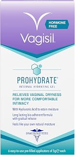 VAGISIL ProHydrate Internal Hydrating Gel, Relieves Vaginal Dryness for More Comfortable Intimacy with Hyaluronic Acid to Hydrate and Retain Moisture, Hormone Free, 6 x 5 g Applicators