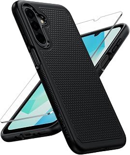 FNTCASE for Galaxy A17 5G Phone Case: Dual Layer Non Slip Cover Black | Samsung A16 5G Matte Textured Protective Cases With Screen Protector, Military Grade Shockproof Drop Protection, Black