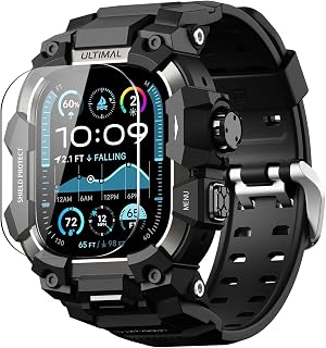 ULTIMAL Rugged Case with Band for Apple Watch Ultra 4/3/2/1, 49mm Black | Military-Grade Shockproof Bumper Cover with Tactical Band Men, Built for Rugged Protection, Secure Fit and Everyday Comfort