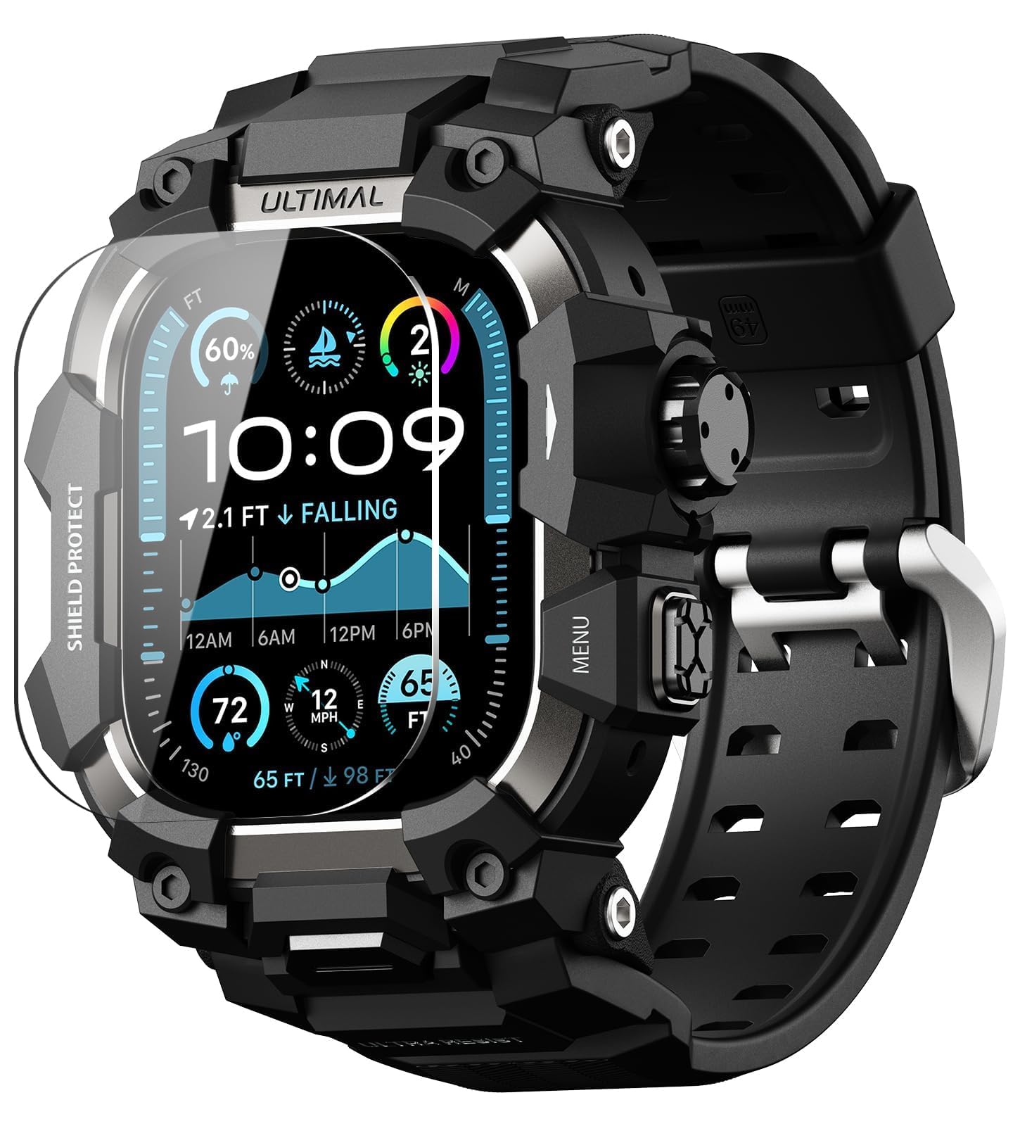 ULTIMAL Rugged Case with Band for Apple Watch Ultra 4/3/2/1, 49mm Black | Milita