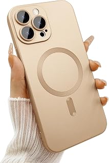 ankofave Magnetic for iPhone 15 Pro Max Phone Case for Women, Matte Luxury Metallic Luster Design and Camera Lens Protector, Compatible with Magsafe Case for iPhone 15 Pro Max 6.7"-Champagne Gold