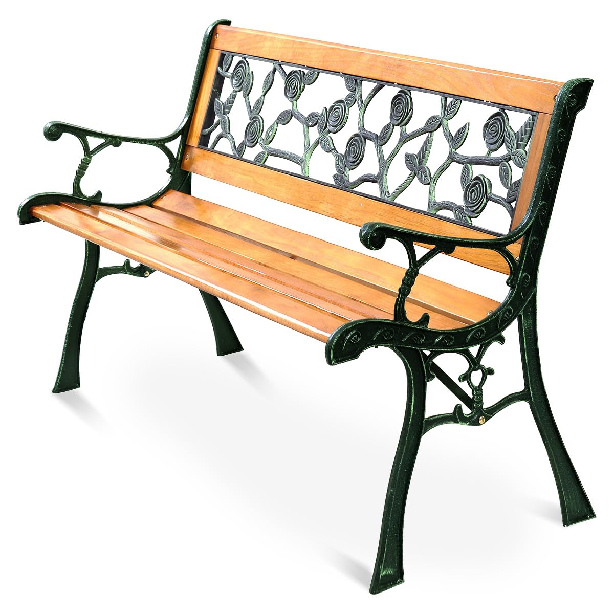 S AFSTAR Outdoor Garden Bench, Outside Porch Loveseat with Rose Cast Backrest & 