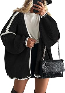 PRETTYGARDEN Women Oversized Cardigan Sweaters 2025 Autumn Long Sleeve Lantern Knit Open Front Lightweight Sweater