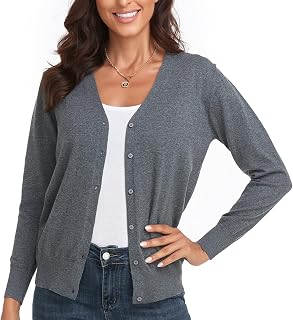CUNYI Women's Cardigan V-Neck Knitted with Buttons Round Neck Classic Long Sleeve Jacket Coat Elegant