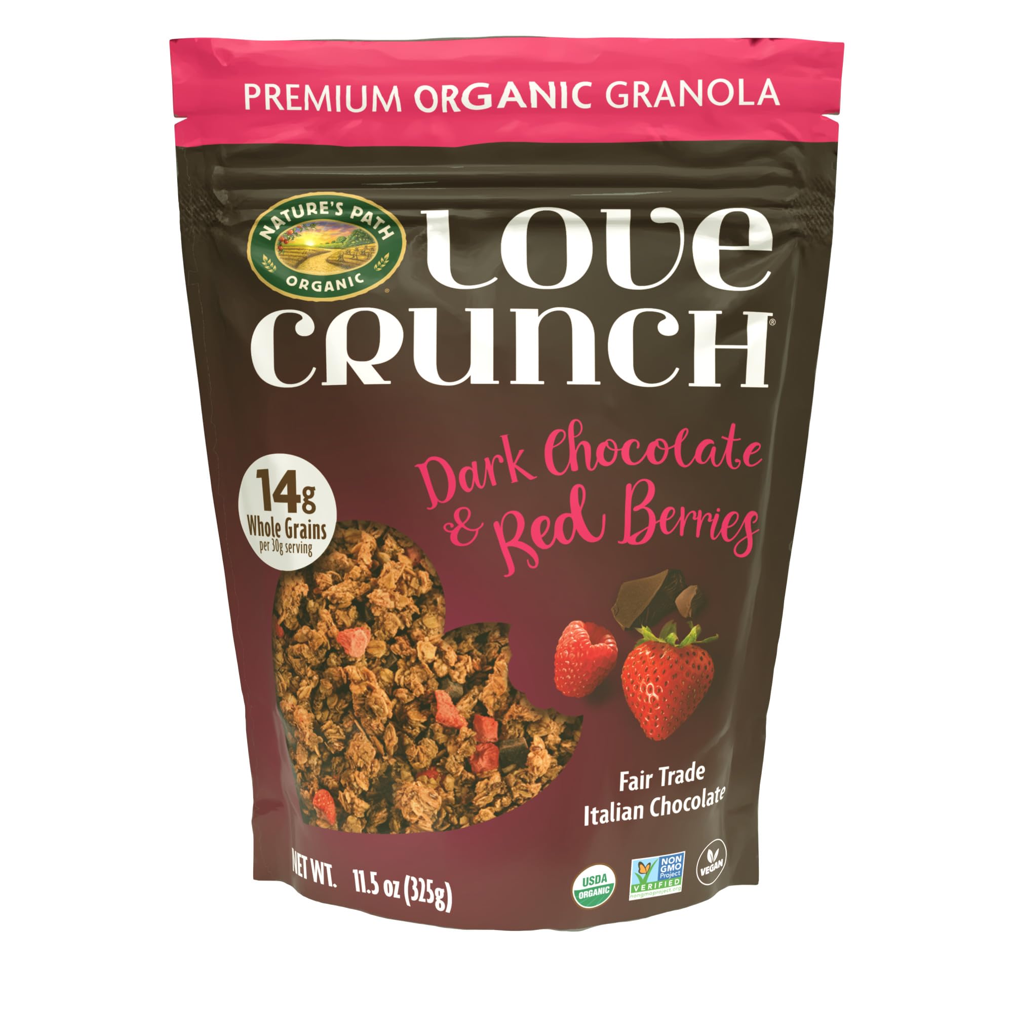 Love Crunch Dark Chocolate & Red Berries Granola, 11.5 oz (Pack of 1) | Fair Tra