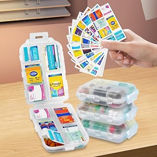 4 Travel Pill Box 10 Compartments Portable Folding Pill Storage Box with Labels Small Daily Pill Container Medicine Storage Box Easy to Carry and Store