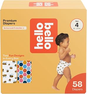 Hello Bello Premium Diapers Size 4 (22-37lbs), Busy Bees &amp; Hive Five Designs, 58ct Club Box